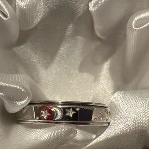 New Moon & stars Sterling Silver spinner ring Men Women Size 11 Soothe Anxiety